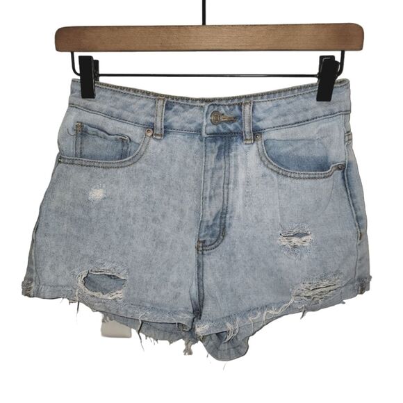 Brandy Melville high rise button fly distressed ripped jean shorts size 26 - Picture 1 of 6